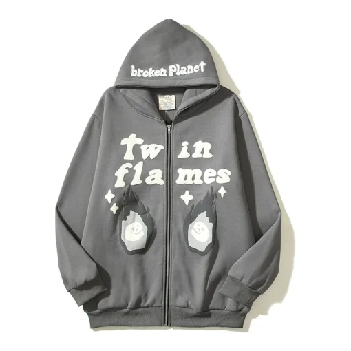 BROKEN PLANET FLMAES ZIP UP HOODIE